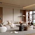 Elegant Modern Living Room Interior With Sofa Throw Blanket Coffee Table And Floor Lamp