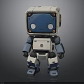 Cute Cartoon Style White Blue Robot With Square Head Round Eyes