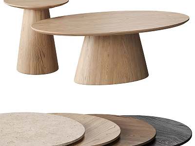 Stylish Round Wooden Coffee Tables With Conical Base And Various Finishes 3d model