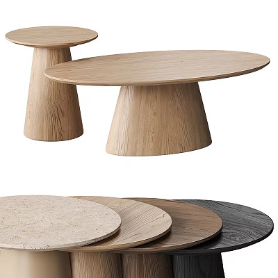Stylish Round Wooden Coffee Tables With Conical Base And Various Finishes 3d model