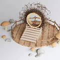 Natural Style Landscape Seat With Twig Woven Circular Structure And Wooden Steps