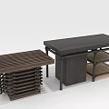 Dark Wood Furniture Pieces with Slatted Surface Table and Shelved Storage Unit in Minimalist Design