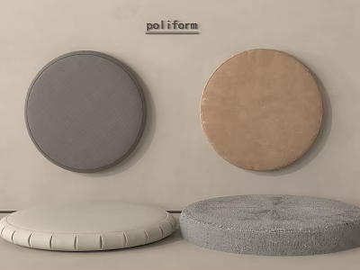 Poliform Circular Cushions In Different Colors And Textures On Wall And Floor 3d model