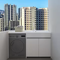Modern Bathroom Cabinet Frame With Washing Machine And Balcony City View