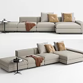 Light Gray L shaped Sectional Sofa With Decorative Pillows Blanket And Side Table 3d model