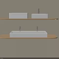 White Square And Rectangular Washbasins On Wooden Shelves With Silver Faucets 3d model