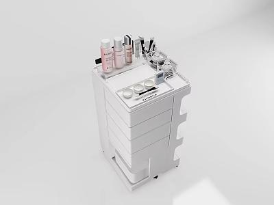 White Multi Drawer Cabinet With Perfume Bottles Cosmetics And Makeup Brushes 3d model