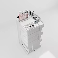 White Multi Drawer Cabinet With Perfume Bottles Cosmetics And Makeup Brushes