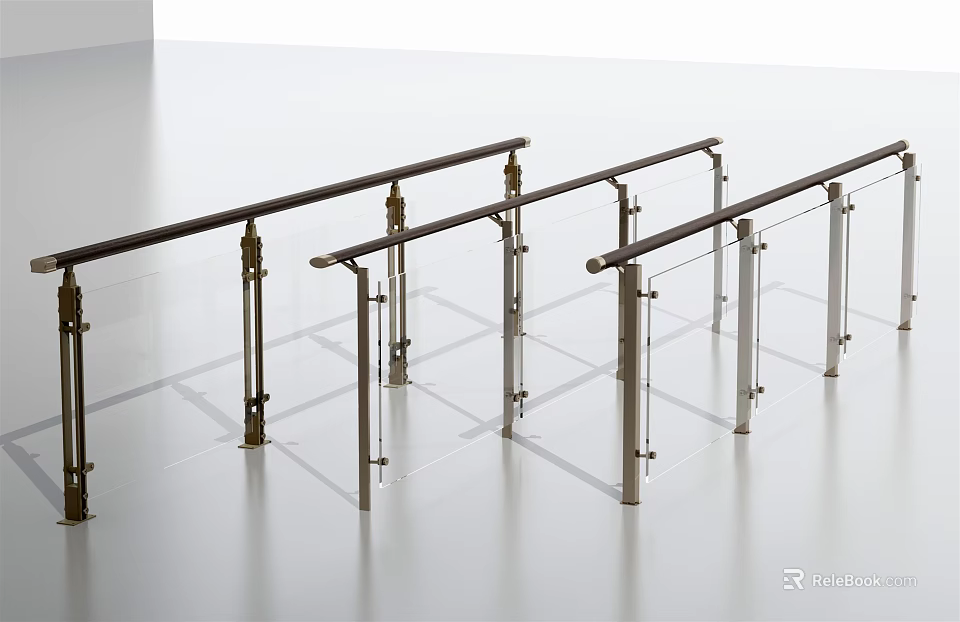 Modern Fence Railing with Sleek Metal and Glass Panels Design for Balcony 3d model 