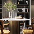 Modern Open Living Dining Area With White Sofa Coffee Table Abstract Painting And Potted Plant