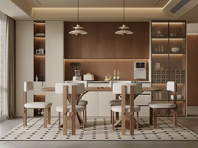 Modern Middle Ancient Home Restaurant Wine Cabinet Plant Neverland Table Chair Restaurant Chandelier 3d model