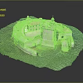 Detailed Fortress Model Featuring Tower Buildings Defensive Walls and Green Water