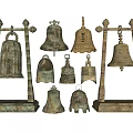 Vintage Metal Garden Ornaments with Various Decorative Bells and Stands