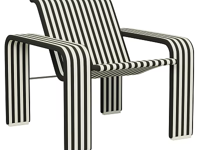 Stylish Black and White Striped Leisure Chair with Modern Armrest Design 3d model