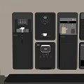 Sleek Black Modern Wall Mounted Appliances With Coffee Maker And Dispenser Units