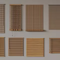 Wooden Window Blinds Various Styles And Designs Displayed On Gray Background 3d model