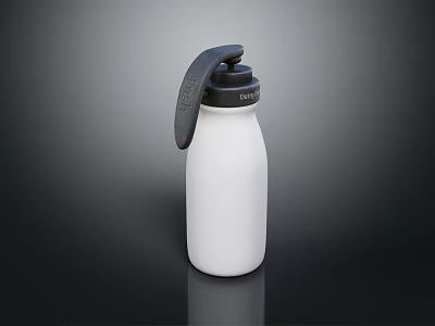 Sleek White Reusable Water Bottle With Black Lid And Portable Handle Design 3d model