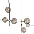 Modern Linear Chandelier With Glass Balls And Metallic Frame Design