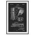 Vintage Framed Mechanical Patent Drawing with Technical Blueprint Details