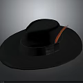 Fashionable Black Wide brimmed Hat With Red Feather And Decorative Ribbon Band