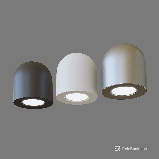 Three Black White Silver Dome Shaped Downlights For Modern Interior Lighting 3d model