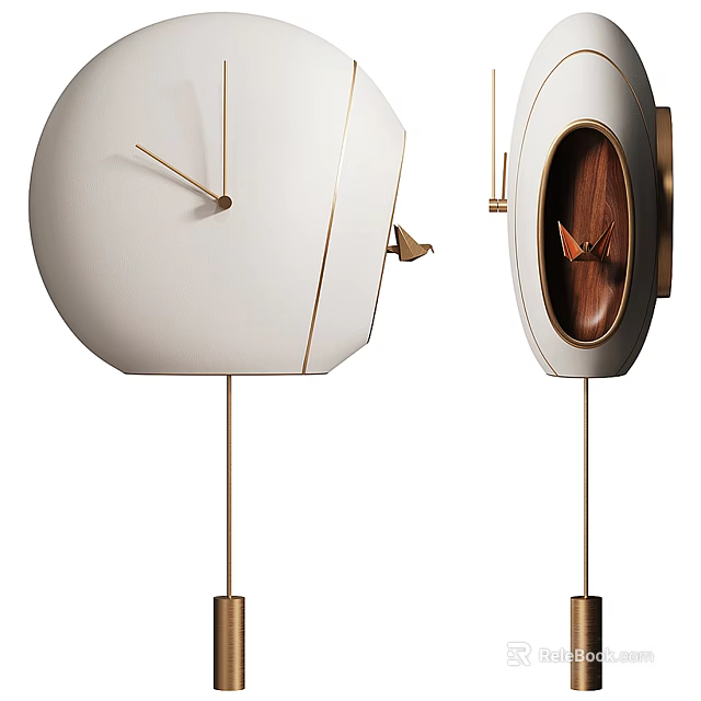 Modern Stylish Clocks With White Finish Gold Accents And Wooden Panel Details 3d model 