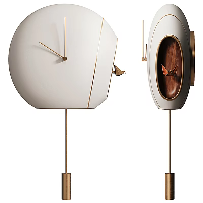 Modern Stylish Clocks With White Finish Gold Accents And Wooden Panel Details 3d model