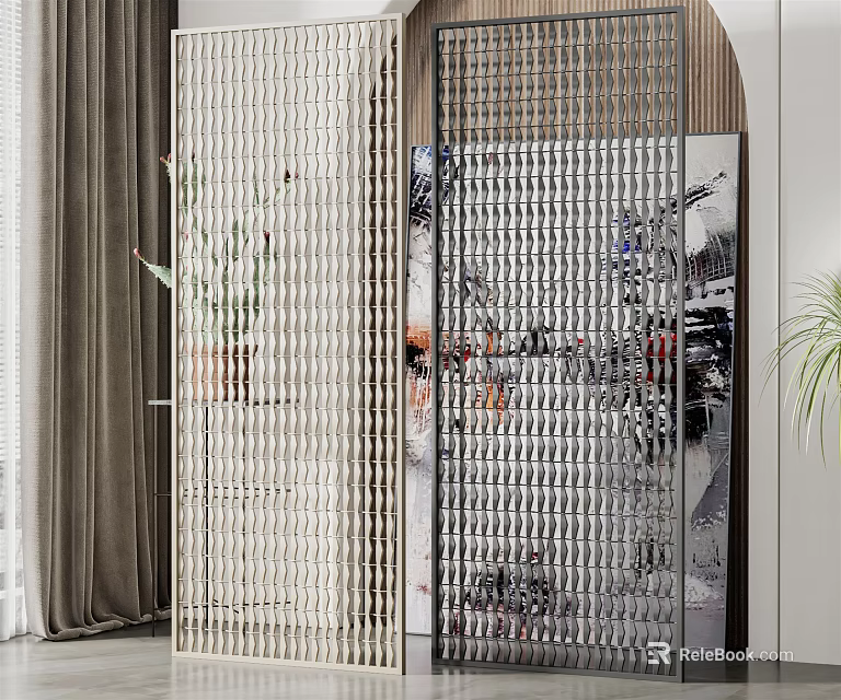 Modern Transparent Room Divider With Geometric Textured Design For Interior Space Partition 3d model