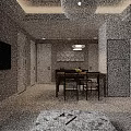 Modern Living Dining Room Interior With Blue Sofas Marble Coffee Table TV And Dining Table