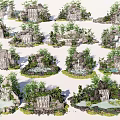 Rockery Stones With Lush Plants Small Waterfalls And Decorative Garden Ponds