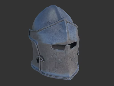 Medieval Metal Helmet With Visor And Intricate Decorative Design Elements 3d model