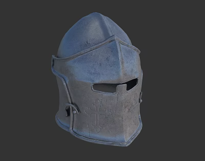 Medieval Metal Helmet With Visor And Intricate Decorative Design Elements 3d model