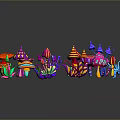 Colorful Aquatic Animals Featuring Striped Spotted Patterns On Dark Reflective Background