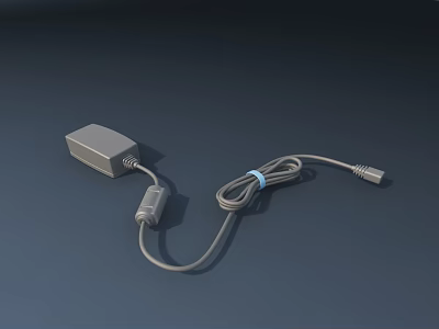 Gray Power Adapter With Coiled Cable And Blue Strap Electronic Accessory 3d model