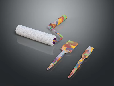 Colorful Patterned Handle Paint Roller Scraper And Spatula Tools Set 3d model