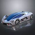 Futuristic Silver Sports Car With Sleek Design Blue Transparent Roof And Large Sci Fi Wheels