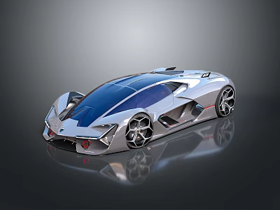 Futuristic Silver Sports Car With Sleek Design Blue Transparent Roof And Large Sci Fi Wheels 3d model