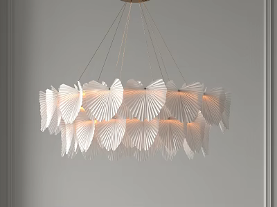 White Leaf Shaped Chandelier Hanging In Modern Interior With Decorative Design 3d model
