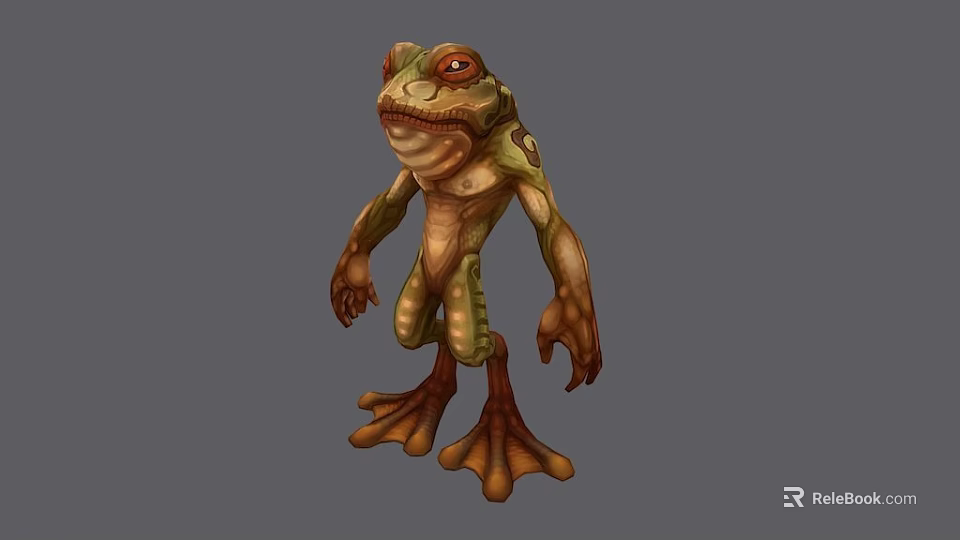 Humanoid Frog Man 3D Model With Green Brown Skin Standing Pose 3d model 