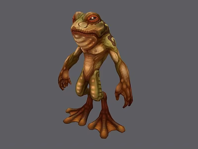Humanoid Frog Man 3D Model With Green Brown Skin Standing Pose 3d model