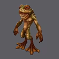 Humanoid Frog Man 3D Model With Green Brown Skin Standing Pose