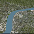 Aerial Planning of Urban Layout With River Road Network and Green Spaces
