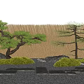 new chinese style courtyard sketch pine tree landscape tree tingbu stone head moss micro terrain bamboo fence 3d model