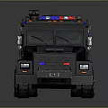 Tactical Black Armored Police Vehicle With Emergency Lights And Department Badging