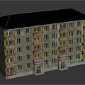 Brick Apartment Building With Multiple Floors Balconies Windows And Dark Roof 3d model