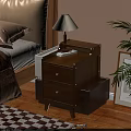 Modern Bedside Nightstand With Wooden Base White Top Lamp And Books
