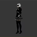 Woman In Black Dress With White Hair Accessory Black Thigh High Socks And Gray Background