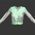 Casual Green Cropped Top With Plaid Collar Long Sleeves And Buttons