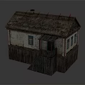 Rural Self Built Traditional House with Weathered Tile Roof Green Windows Wooden Fence Small Stairs
