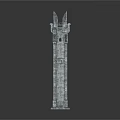 Tall Medieval Stone Tower With Pointed Top And Decorative Upper Structure 3d model